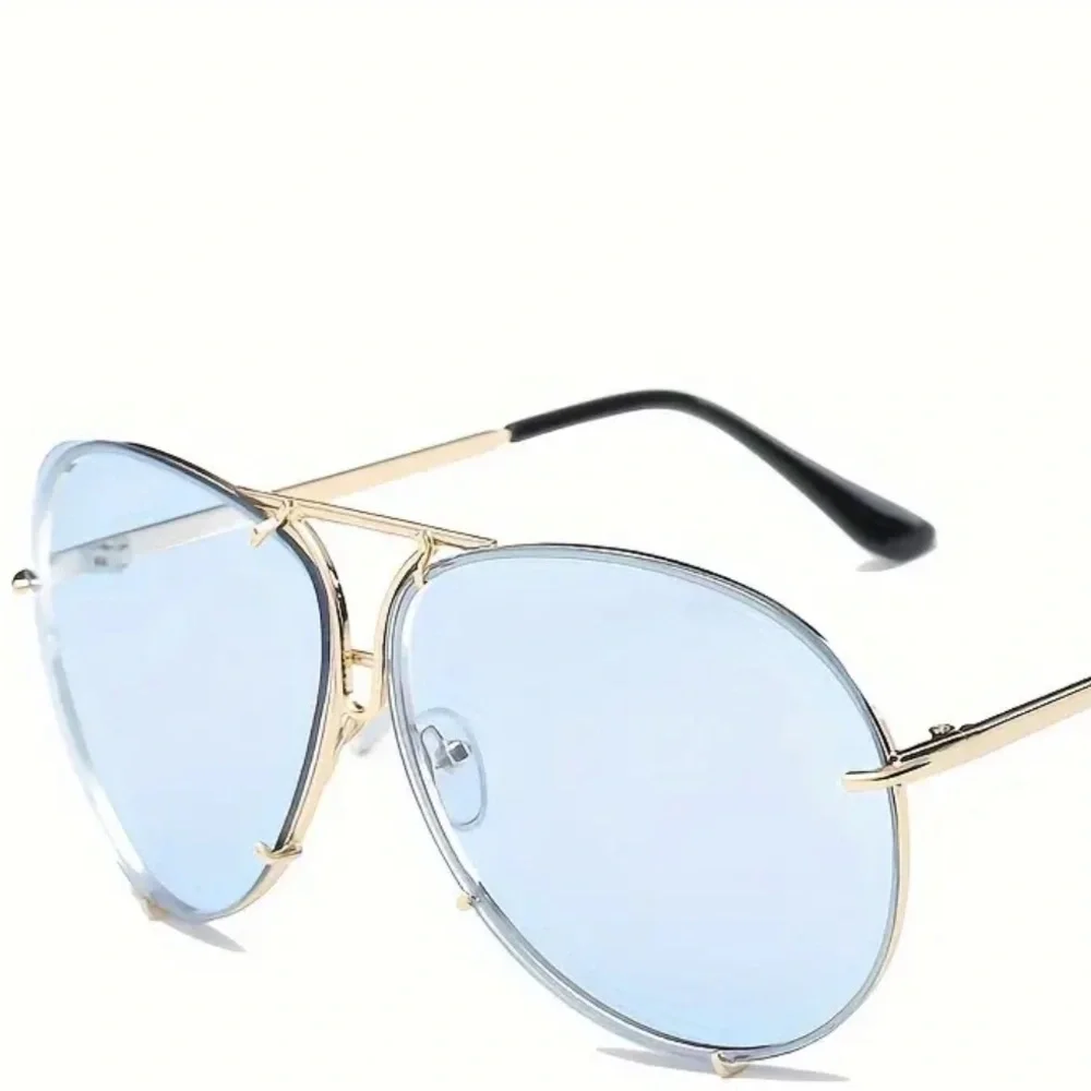 Miz Le Porsche Oversized Aviator Sunnies Clear Peach or Blue Tinted Sunglasses - Picture 8 of 16